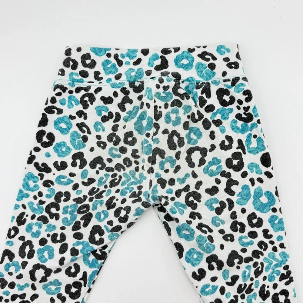 Justice Girls Y2K Leopard Print Cropped Leggings Teal &‎ Black Lace Trim Size 6